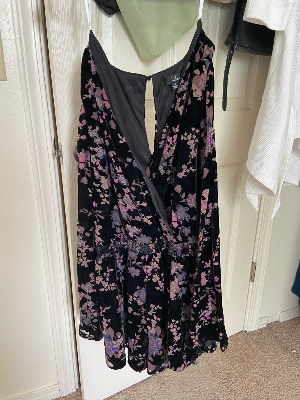 Lulu's Black Velvet Floral Bell-Sleeve Maxi Romper